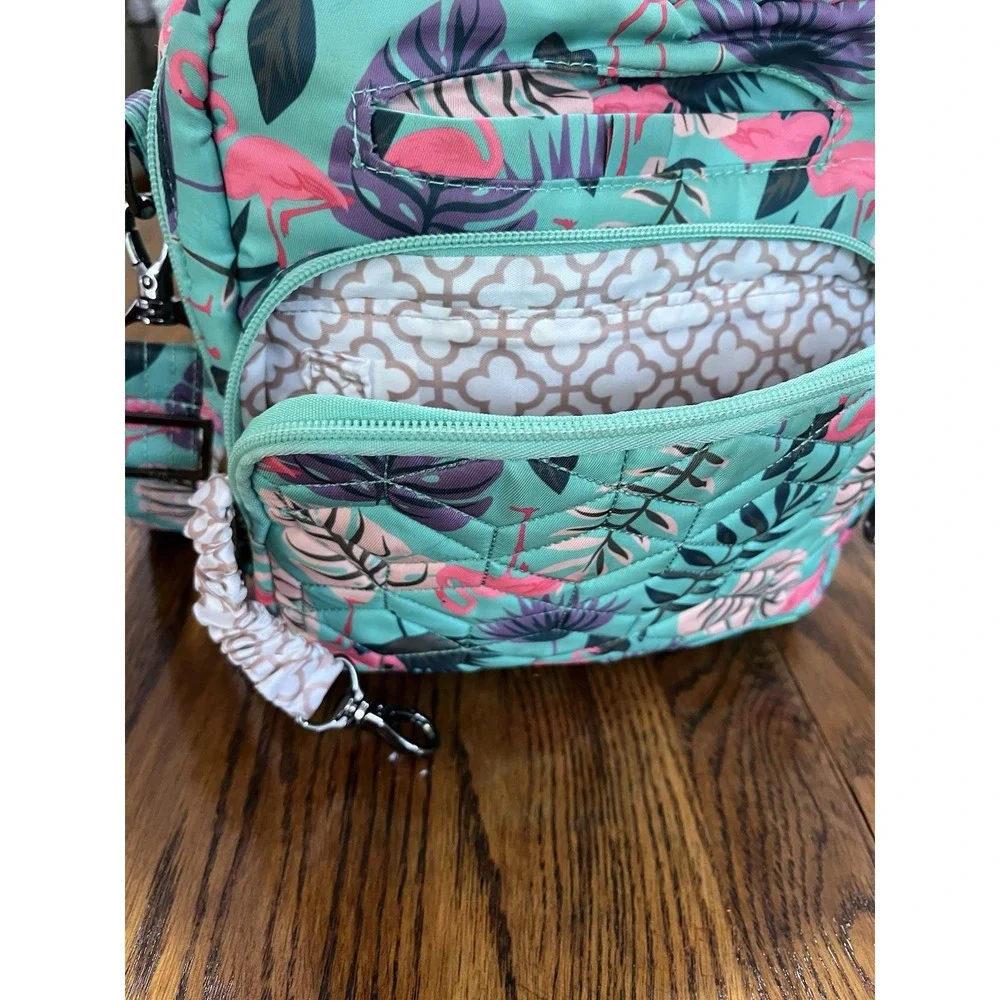 LUG PURSE BAG crossbody Straps AND Wallet SET Green Pink Flamingo Palm Tropical